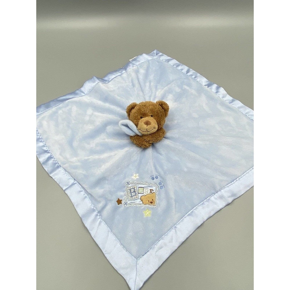 Baby Starters Blue Bear Lovey Baby Security Blanket Satin Like Trim & Bottom 18”